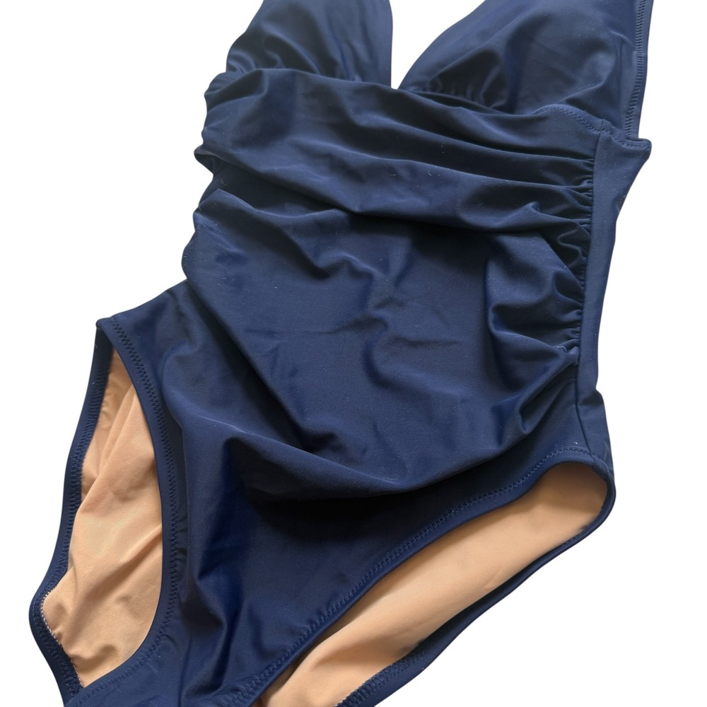 J CREW Ruched plunge one-piece swimsuit XS blue NWT - Picture 2 of 10